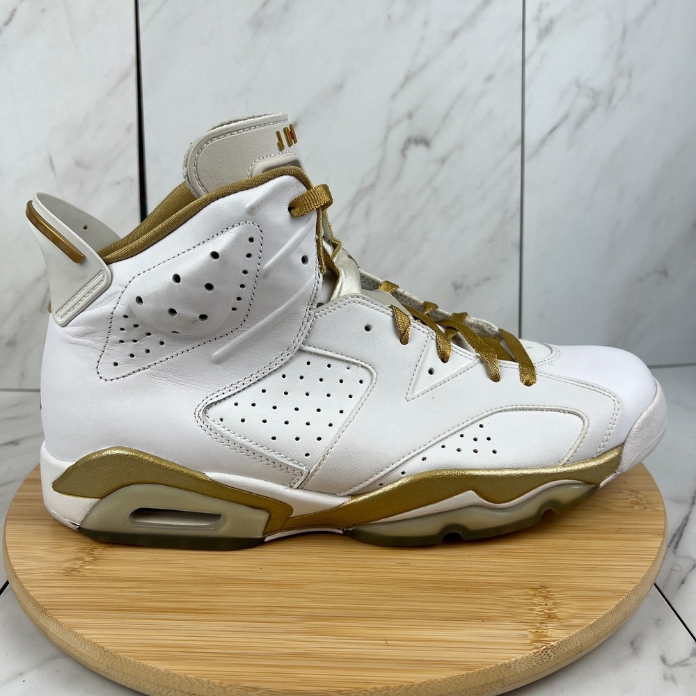 2012 Nike Air Jordan 6 Retro GMP Mens Size 12.5 White Gold Sneakers 384664-135